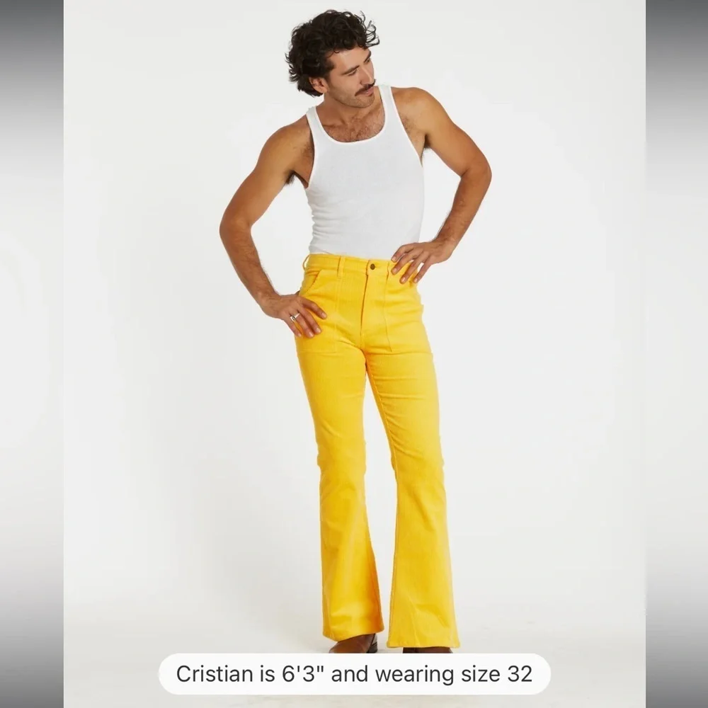 HAMMIES Bell Bottom Stretch Corduroy Size 32 in Yellow EUC 135 - Picture 1 of 8